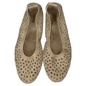 Arche Lilly Ballet Flat Beige Nubuck Size US 8 EU 39 Laser Cut Perforated Design